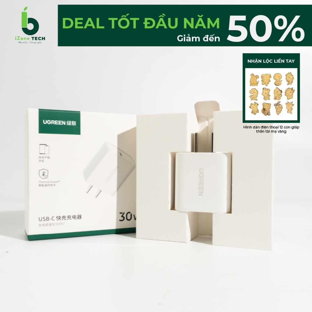 Củ sạc cao cấp Ugreen 30W cổng USB C, hỗ trợ sạc nhanh ,chuẩn sạc PD 3.0