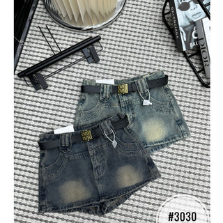 [Follow shop nhận mã 10k] Quần giả váy ngắn jean denim bò trơn chữ A kèm đai miu HiNa QCCC QCL1 CV0248 #3030