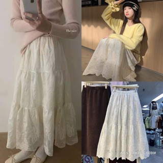 METWO. - Chân váy midi thô voan be ren xoè tầng hoạ tiết gân hoa bèo QC cạp chun 2 lớp ulzzang tiểu thư Hàn Quốc #6691