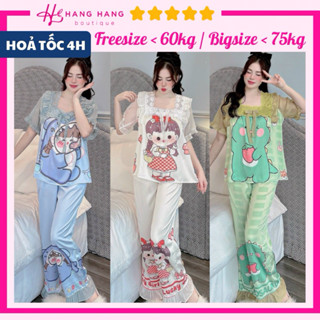 Đồ ngủ nữ pijama dài cộc tay cổ vuông viền ren bigsize lụa latin mịn mát 2SCD01, đồ bộ nữ đồ mặc nhà tiểu thư dễ thương