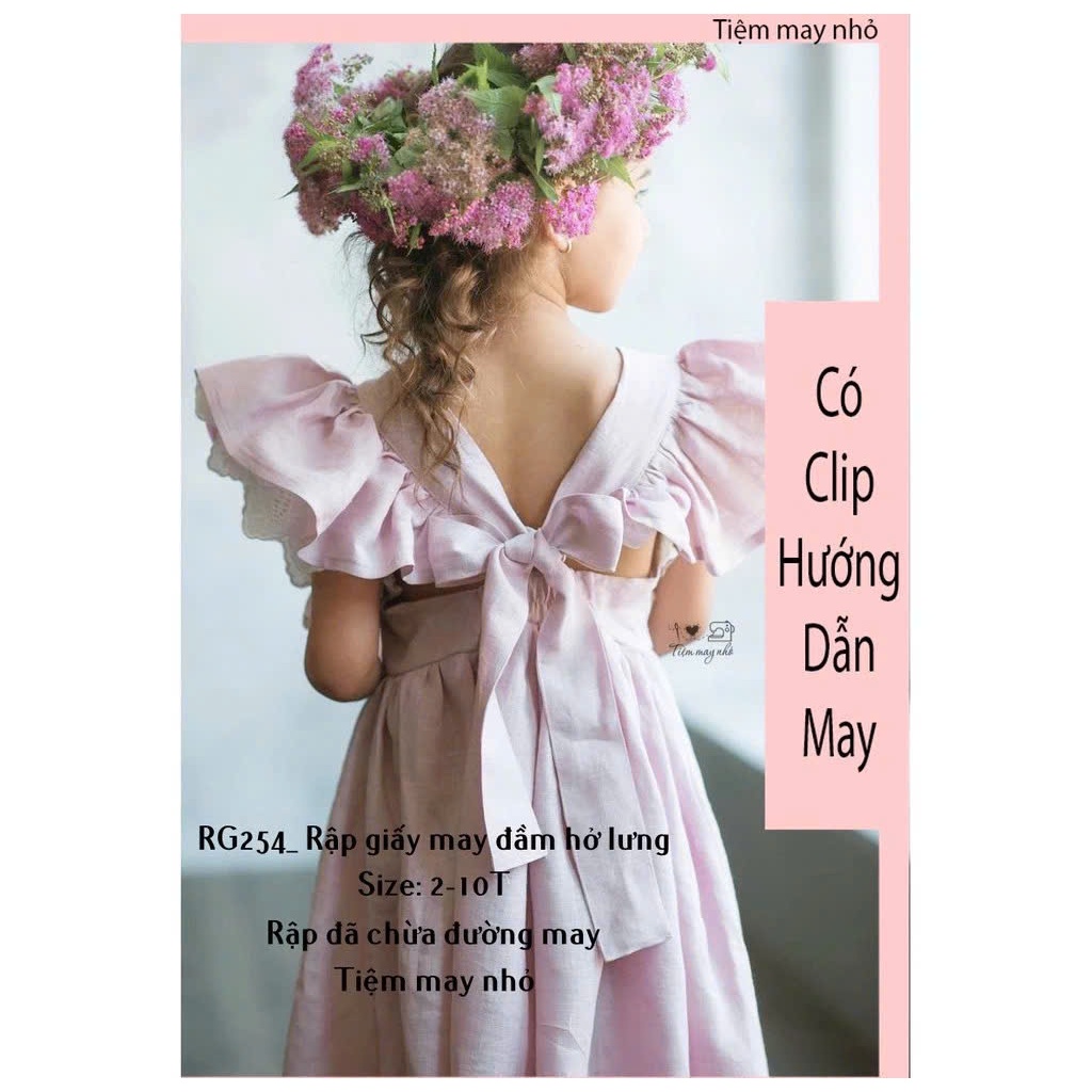 RG254_Rập giấy may đầm hở lưng cánh tiên