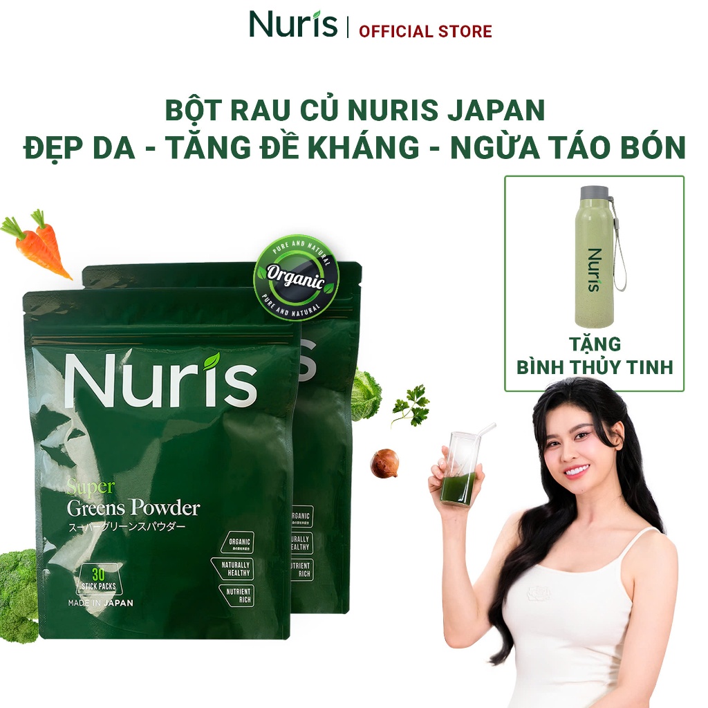 [Combo 2 gói] Bột rau củ siêu dinh dưỡng Nuris Nhật Bản giảm mụn nội tiết, làm mát gan, đẹp da