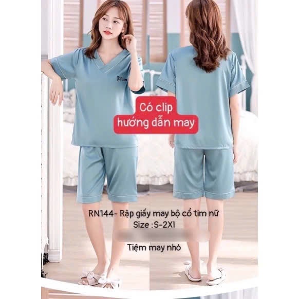 RN144_Rập giấy may bộ đồ cổ tim nữ