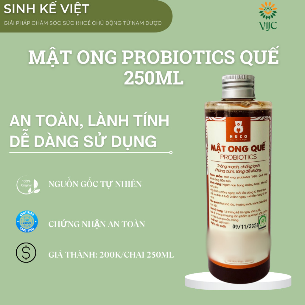 Mật ong Probiotics Quế 250ml (Chai nhựa)