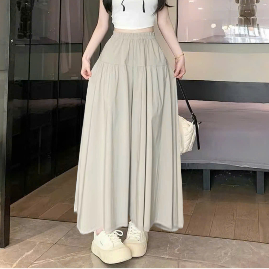 Quần Nhún Ống Rộng Dáng Dài Giả Chân Váy Midi Dáng Xoè Màu Be Đen Nâu Ghi Mẫu Mới 2025 (QD81-DÀI)