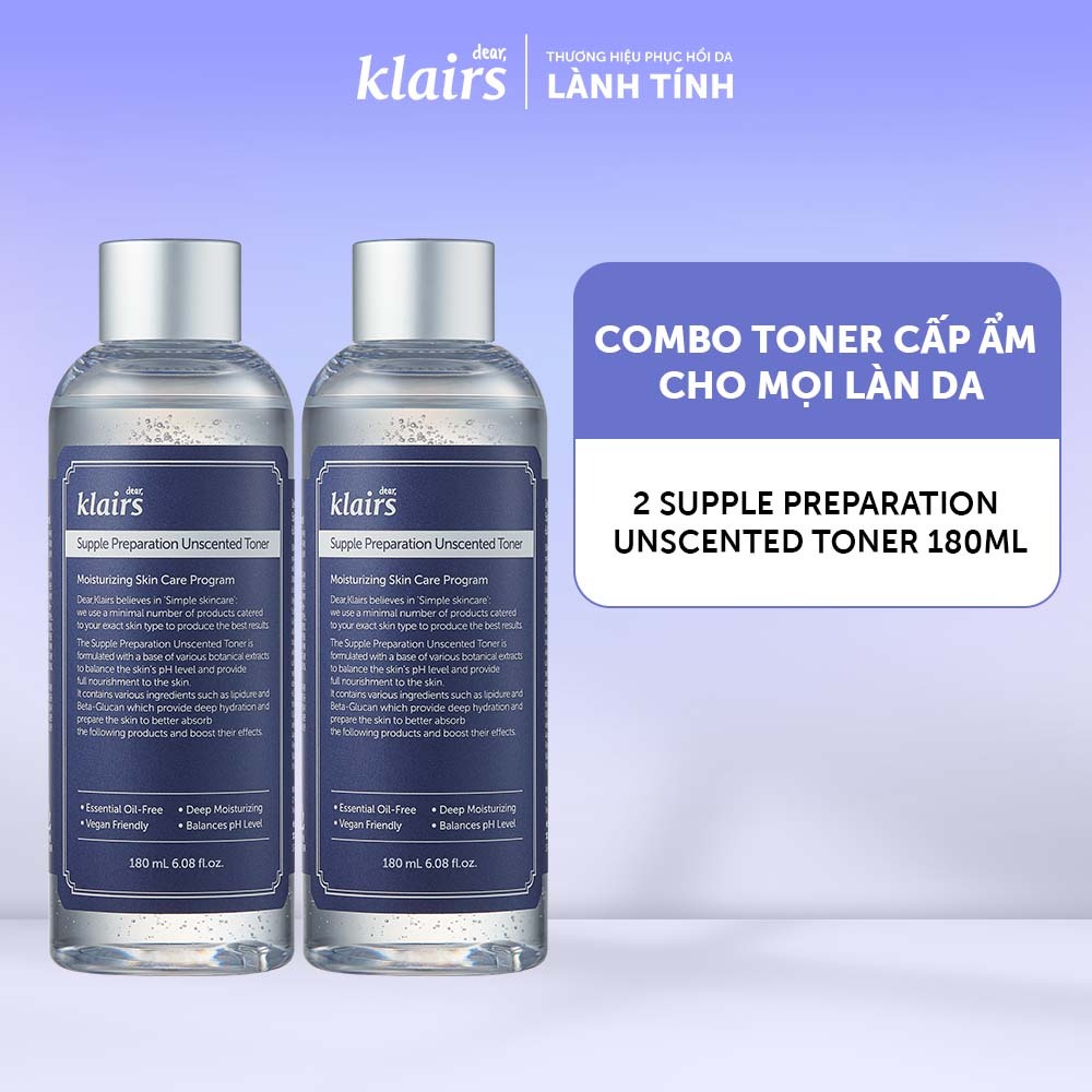 Combo 2 Nước hoa hồng Dear, Klairs Supple Preparation Unscented Toner 180ml | BigBuy360 - bigbuy360.vn