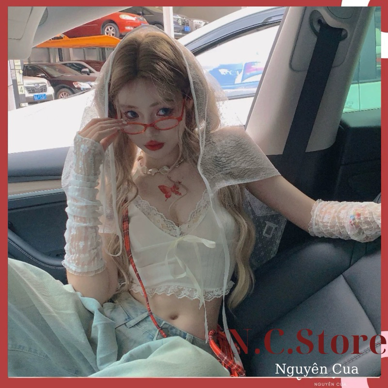 Áo Bara 2 Dây Buộc Ren Đính Nơ Cực Xinh