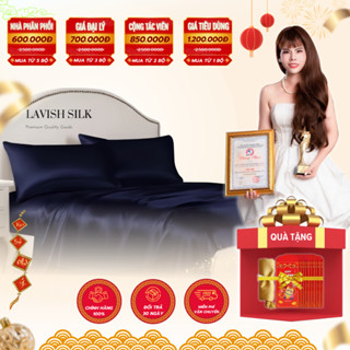 Trọn Bộ Chăn Ga Gối Phi Lụa Lavish Silk Cao Cấp Mát Lạnh Hàng Loại 1 -Xanh Đen