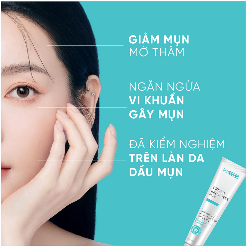 Kem giảm mụn nhanh 24h BEUACNES PLUS giảm mụn trứng cá, chiết xuất rau má, hỗ trợ mờ thâm mụn 15g
