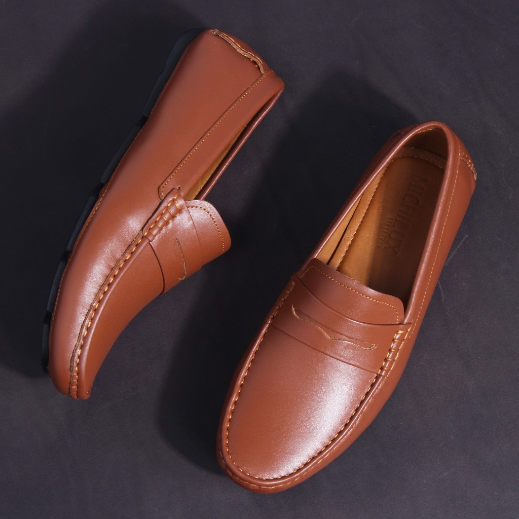 Giày Lười Nam MICHILUX Penny Moccasin CIEMS Da Bò Thật Màu Nâu Bò