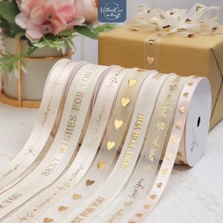 [Cuộn 45m rộng 1- 2,5cm] Cuộn dây ruy băng lụa in lời cám ơn/lời chúc dùng trang trí bó hoa