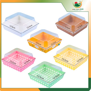 Hộp giấy vuông đựng bánh bông lan trứng muối, bánh ngọt lốc 50 hộp kèm nắp