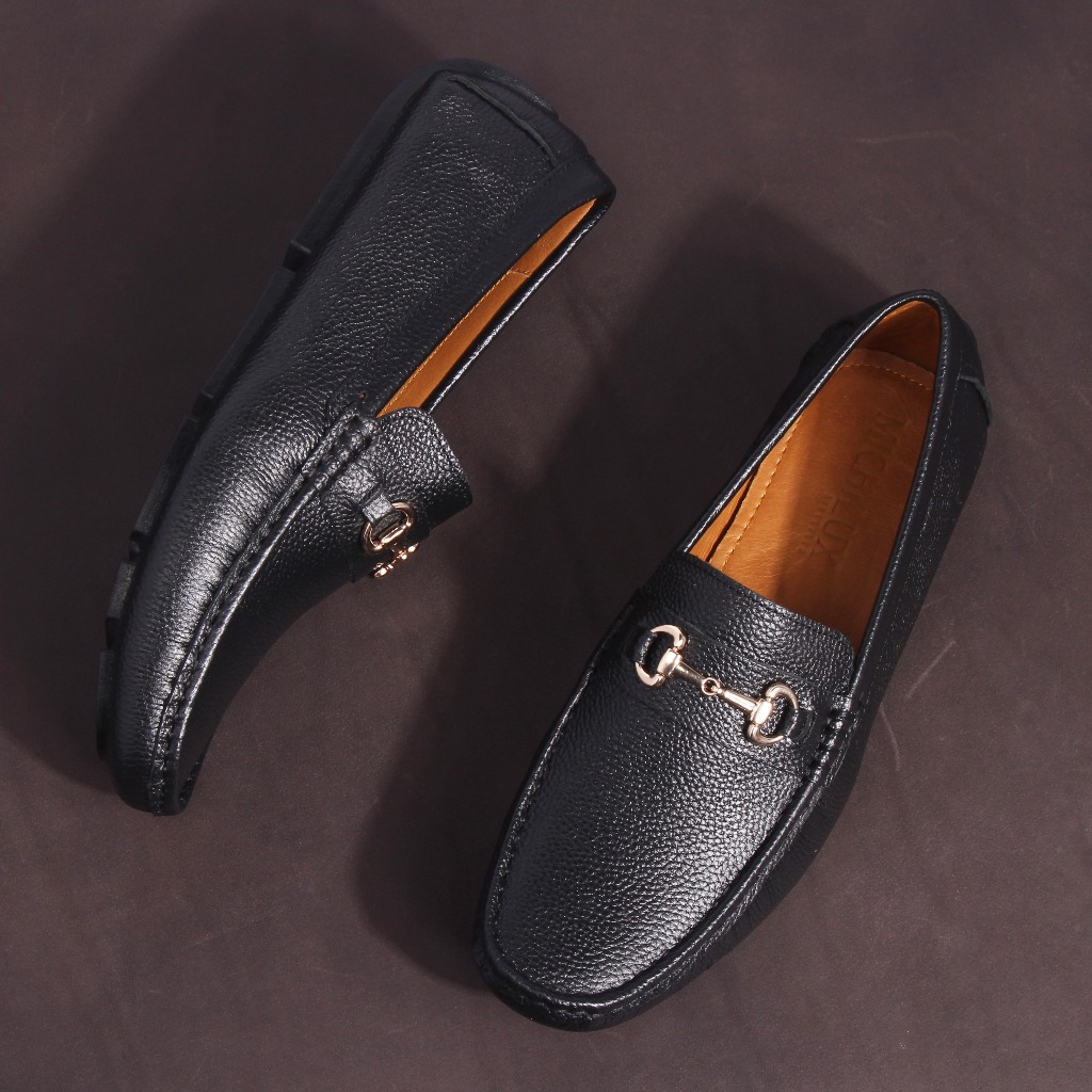 Giày Mọi Nam MICHILUX Horse Bit Moccasin CIEHM Da Bò Thật Màu Đen