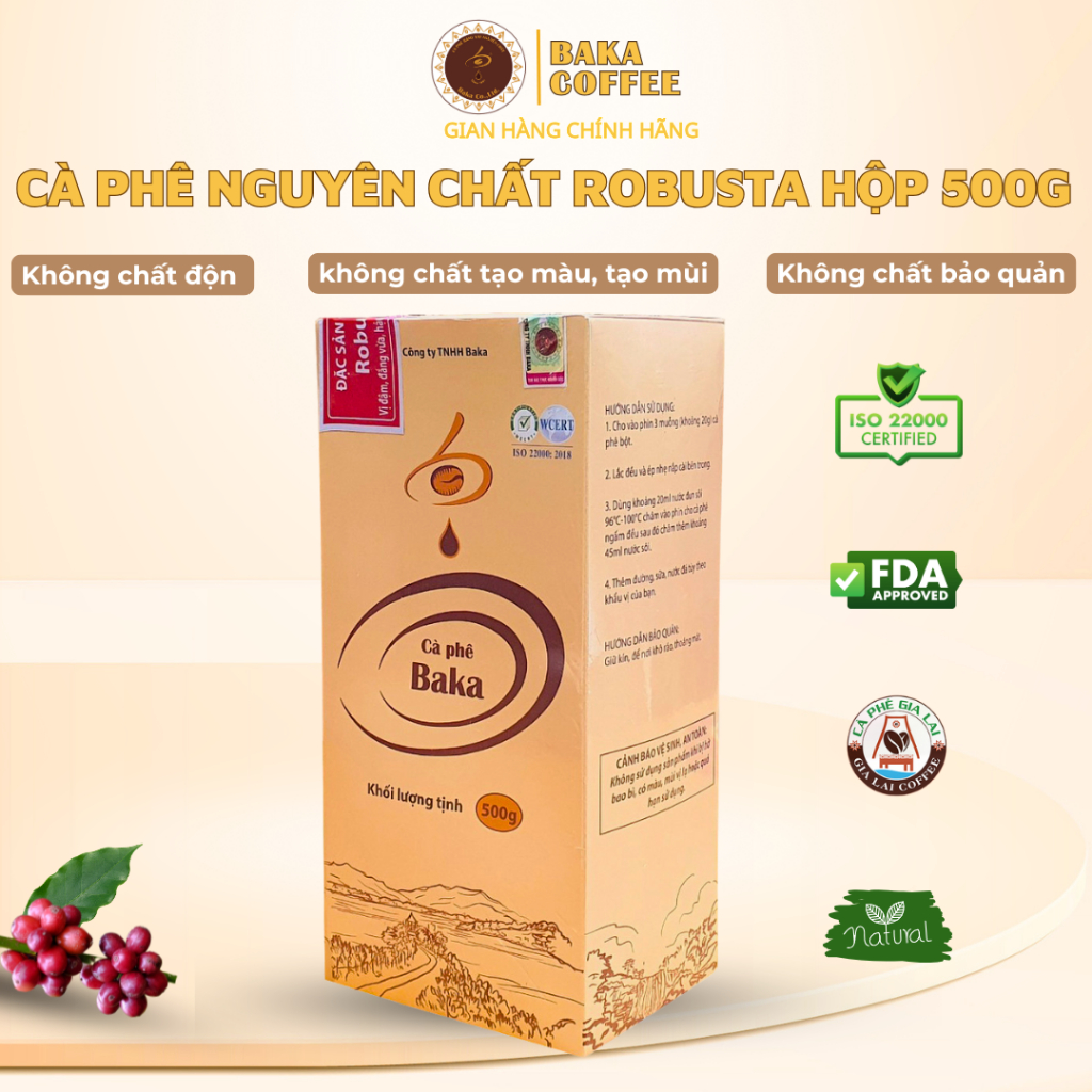 Cà Phê Nguyên Chất Baka Coffee - Robusta (Hộp 500g)