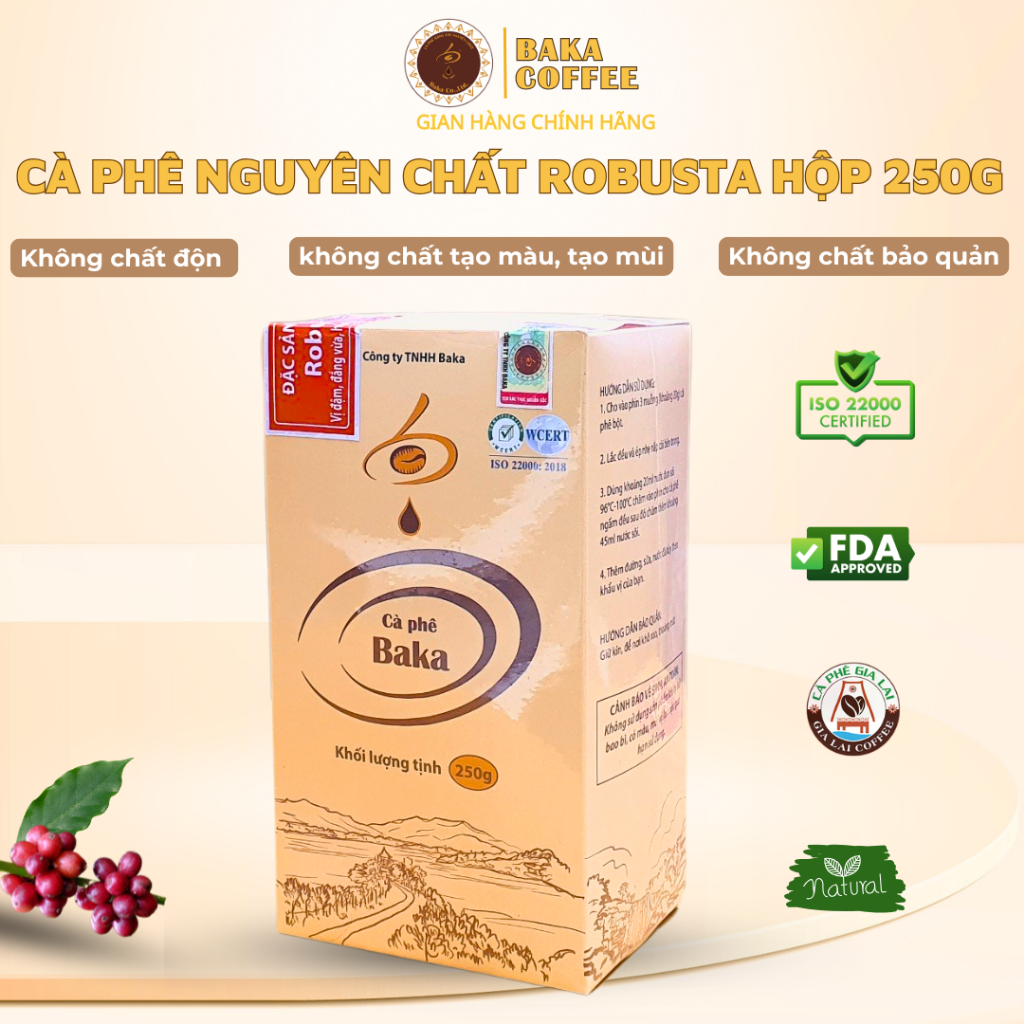 Cà Phê Nguyên Chất Baka Coffee - Robusta (Hộp 250g)
