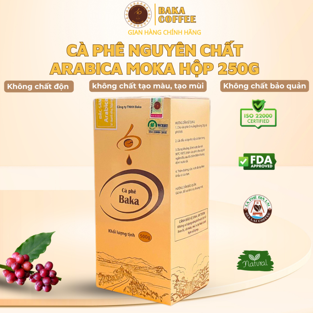 Cà Phê Nguyên Chất Baka Coffee - Moka (Hộp 250g)