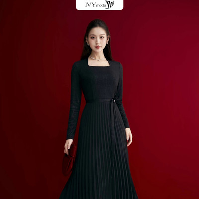 Đầm cổ vuông Classic Pleats nữ IVY moda MS 39B0007