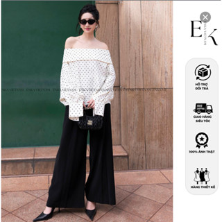 Set áo chấm bi Minnie + Quần tây ống rộng đen Lona - phong cách tiểu thư sang trọng - ENKA VIETNAM Top