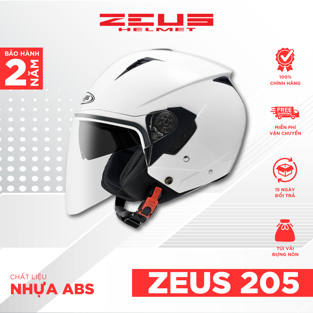 Mũ Bảo Hiểm 3/4 Hai Kính ZEUS 205 Màu trơn