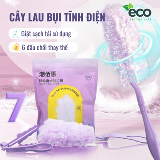 Cây Lau Bụi Tĩnh Điện Hút Bụi Đa Năng Kèm 6 Đầu Chổi Thay Thế, Chổi Phủi Bụi Lông Tóc Nội Thất Ô Tô