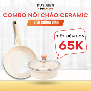 [SET NỒI CHẢO] Bộ nồi chảo DuyKien, bộ nồi chảo chống dính Ceramic vân đá đúc nguyên khối dùng cho mọi loại Bếp