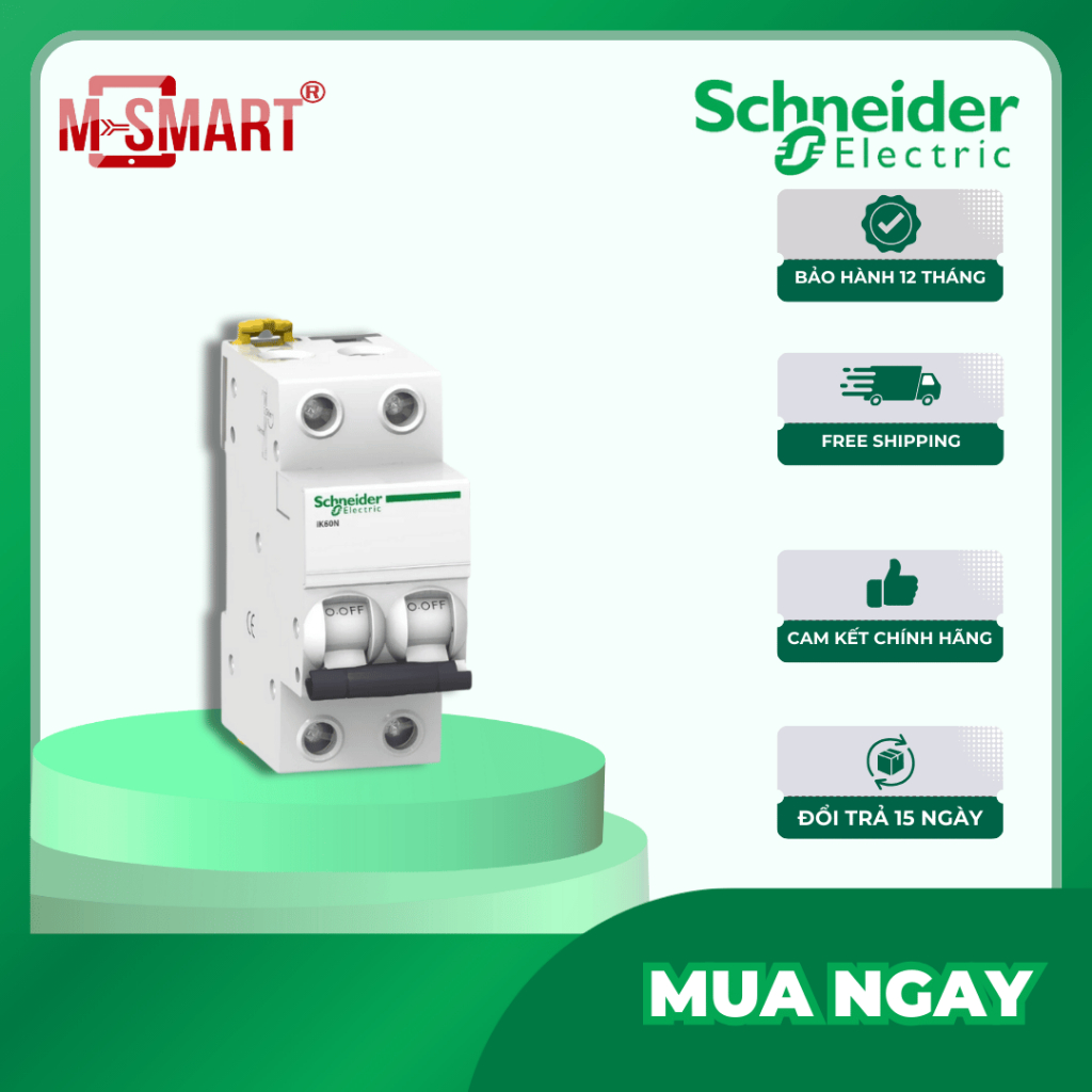 Aptomat bảo vệ an toàn 2P Schneider iK60N 6-32A A9K27206 A9K27210 A9K27216 A9K27220 A9K27225 A9K2723