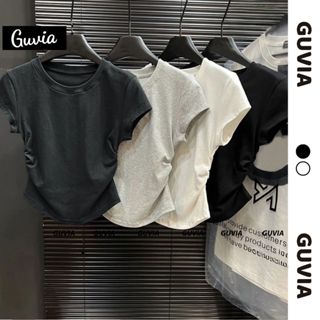 Áo Thun Nữ TAY NGẮN CỔ TRÒN VẠT BẦU NHÚN EO, Áo Thun Chất Borip Co Dãn Ôm Body GUVIA ADD30