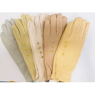Găng tay đi nắng của nữ vải poly 2 da 2 lớp có trang trí đá xinh xắn