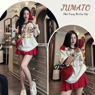 Set đồ nữ xinh áo thun tay lỡ nữ phối chân váy xếp ly Jumato, set váy nữ phong cách trẻ trung năng động HCOM25004