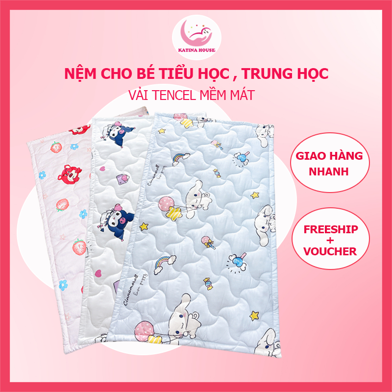 Nệm cho bé đi học tiểu học, trung học Katina House, vải tencel mềm mịn mát, nệm chống thấm