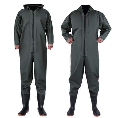 Quần áo lội nước dùng đánh cá thủy sản môi trường size 39-43 đế cứng, bộ quần áo liền ủng đế cứng