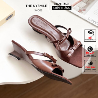 Dép guốc quai ngang nơ 5p sang chảnh ,  guốc lê nữ, giày nữ xinh - THENYSMILE - PINE