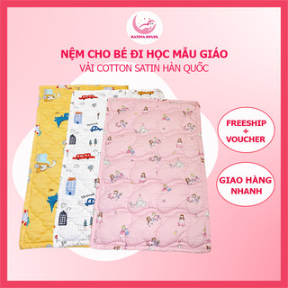 Nệm cho bé đi học mầm non, tiểu học Katina House, 80x120cm, vải Cotton Satin Hàn Quốc mềm mát, thấm hút tốt