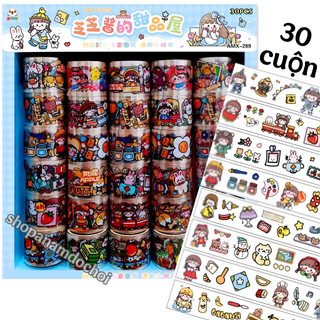 Khay 30 cuộn sticker chống nước mới , sticker cute nhiều hình mã 286