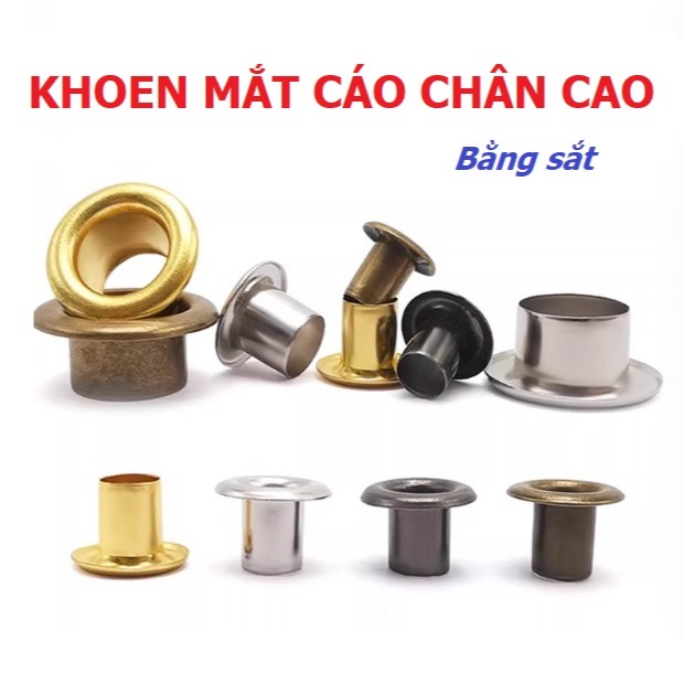 Khoen mắt cáo 5mm, 6mm, 8mm, 9mm, 10mm, 12mm, 14mm, 15mm, 17mm Chân cao Bằng SẮT Màu bạc Bịch 100 cá