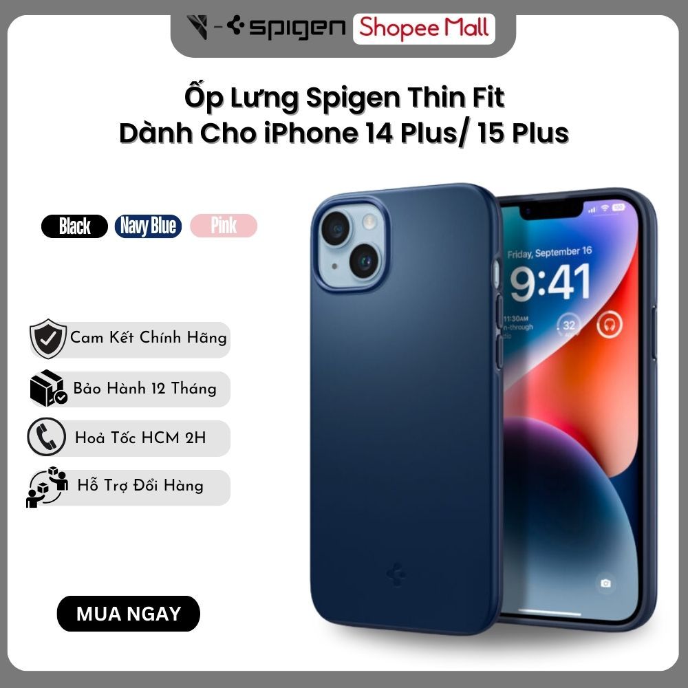 Ốp Lưng Spigen dành cho iPhone 14 Plus/ 15 Plus Thin Fit  - Nhựa Dẻo TPU - Chống Sốc