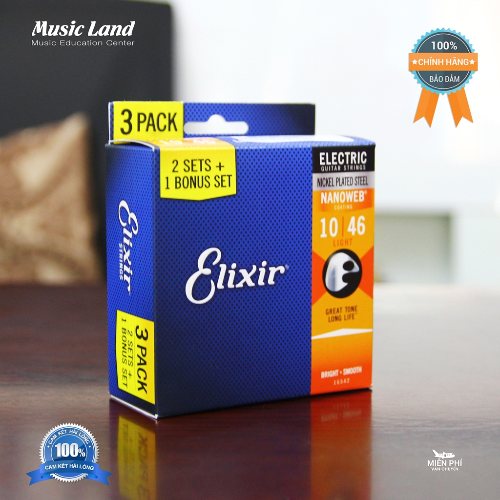 Dây Đàn Guitar Điện Elixir 16542 Chính Hãng Của Mỹ Loại Pack 3 Bộ Cho Âm Thanh Ấm Và Trong