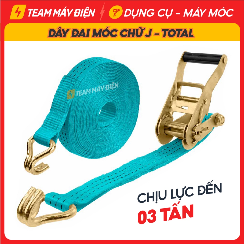 Dây đai móc chữ J TOTAL THTRS1061 Tải trọng 1 tấn, Chiều dài 6m, Chất liệu dây đai PES chắc chắn - T