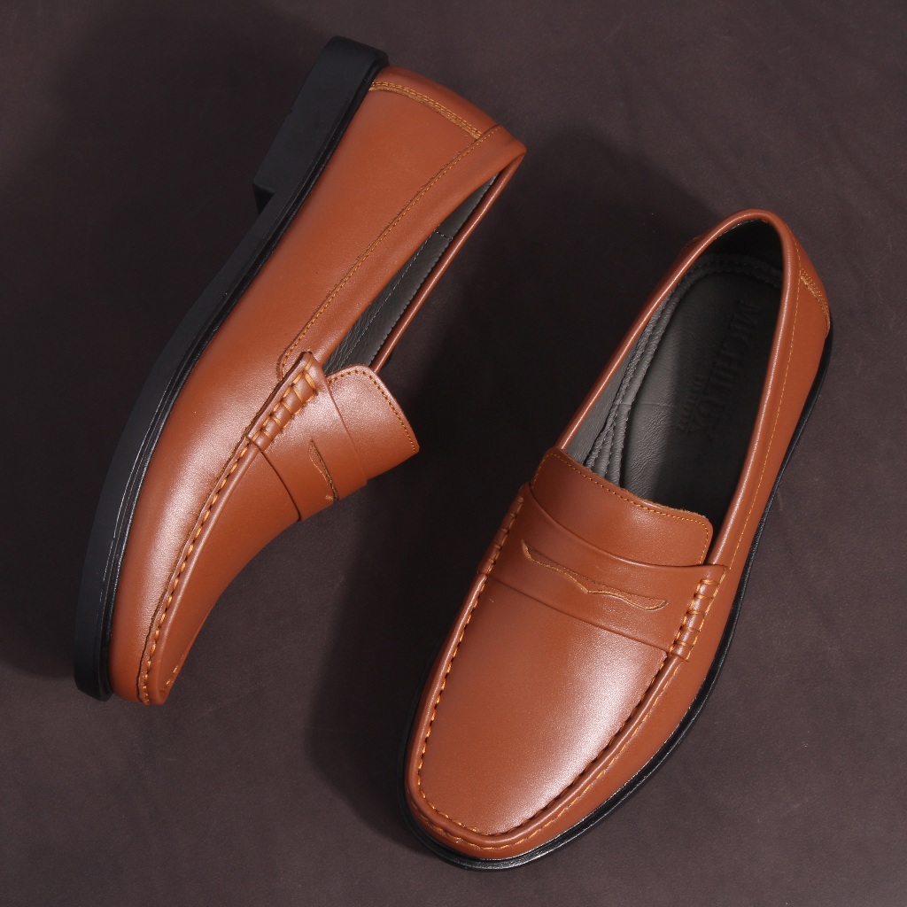 Giày Nam Trung Niên MICHILUX Penny Loafer CIEPL Da Bò Thật Màu Nâu Bò