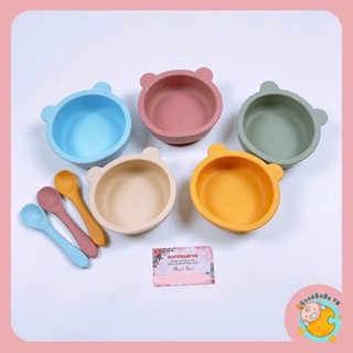 Combo Bát ăn dặm silicon hình gấu cao cấp có đế hít chống đổ cho bé Goodbabyvn