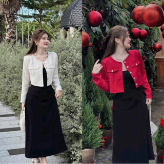  Set váy nữ mặc đi chơi sét đầm 2 dây chất thun gân đen kèm áo khoác dạ linen cao cấp 3 màu 