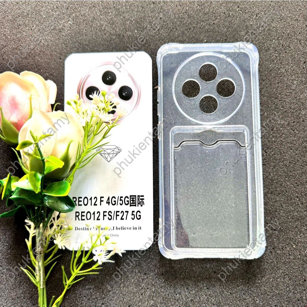 Ốp Lưng Oppo Reno 12F 4G / Reno 12F 5G Trong Chống Sốc Gù Bảo Vệ Camera Kèm Ngăn Đựng Thẻ