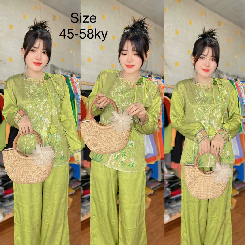 [ Freesize 45-60Ky ] Set Lam Đi Chùa Chất Lụa Xước Ánh Kim