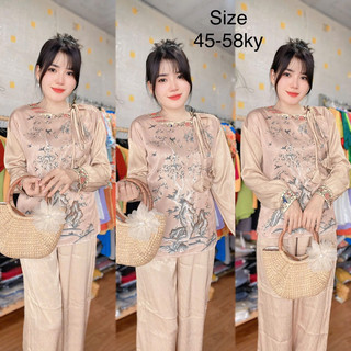 [ Freesize 45-60Ky ] Set Lam Đi Chùa Chất Lụa Xước Ánh Kim