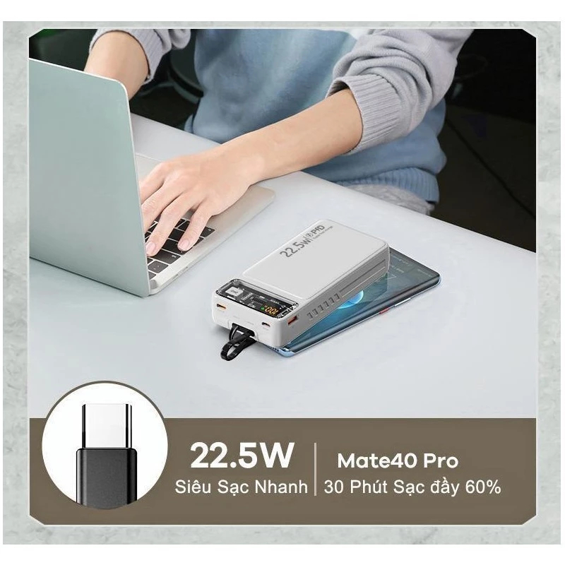 Sạc dự phòng 30000mah công suất nhanh 100w dung lượng pin lớn có sẵn dây cho điện thoại | BigBuy360 - bigbuy360.vn