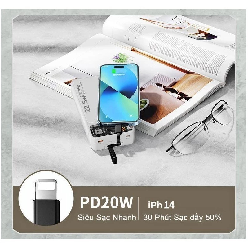Sạc dự phòng 30000mah công suất nhanh 100w dung lượng pin lớn có sẵn dây cho điện thoại | BigBuy360 - bigbuy360.vn