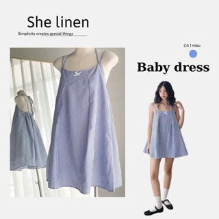 BABY DRESS- Đầm Babydoll Sọc Hai Dây, Đầm Suông Baby Ngắn She linen