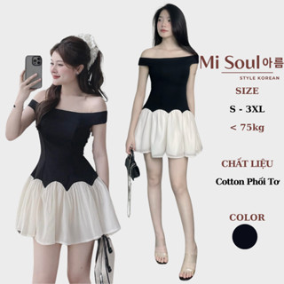 Váy Cotton Thiết Kế Trễ Vai Phối Tùng Dáng Ngắn Xòe Bồng Tiểu Thư BigSize MiSoul. Đầm Mini Bẹt Vai Đuôi Bí Phồng 383