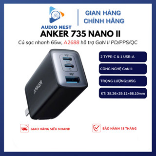 Củ sạc nhanh Anker 735 hiệu suất 65w Anker PowerPort III GaN A2667 - 2 cổng type C và 1 Usb A chân gập đa dạng