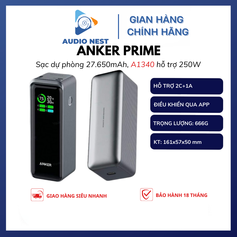 Sạc Dự Phòng Anker A1340 27.650mAh Điều khiển qua App 250w 2C+1A -  Bảo Hành 18 Tháng